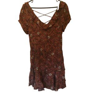 NWT Francesca's Blue Rain ruffle mini dress (mauve floral/paisley) sz M